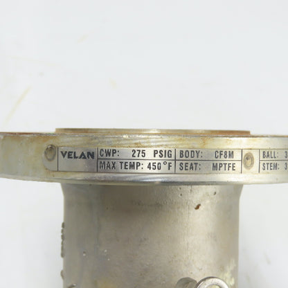 Velan 1-1/2" Ball Valve CF8M Seat MPTFE 720PSIG 316 Ball Stem 00313-SSEAE