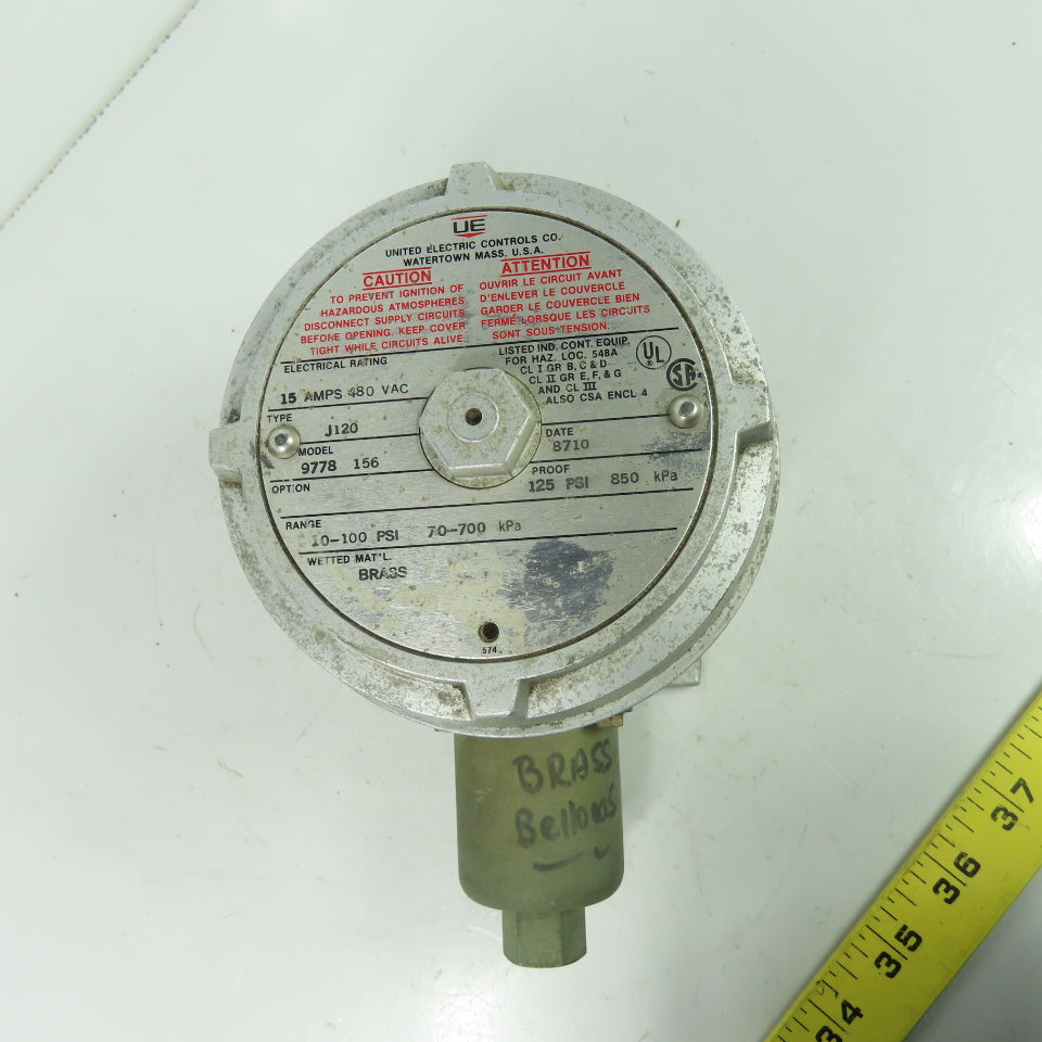 United Electric Controls J120 Model 9778 156 Pressure Switch 15A 480VAC 100PSI