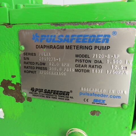 Pulsafeeder 7120-S-AP 1HP Diaphragm Metering Pump 62GPH 3PH & Conoflow Actuator