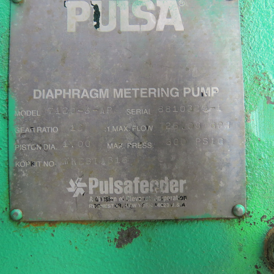 Pulsafeeder 7120-S-AP 1HP Diaphragm Metering Pump 25GPH 3PH & Conoflow Actuator
