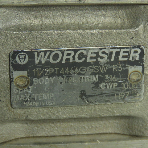 Worcester PT4466GGSW 1-1/2" Ball Valve CF8M Trim 316 Seat SS CWP1000