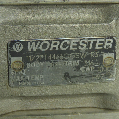 Worcester PT4466GGSW 1-1/2" Ball Valve CF8M Trim 316 Seat SS CWP1000