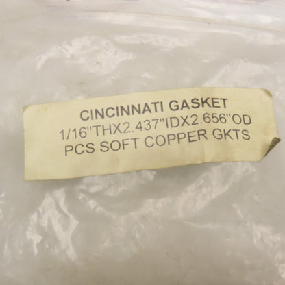 Cincinnati Gasket 1/16" x 2.437" x 2.656" OD Soft Copper Gasket Lot Of 11