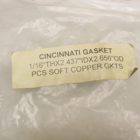 Cincinnati Gasket 1/16" x 2.437" x 2.656" OD Soft Copper Gasket Lot Of 11