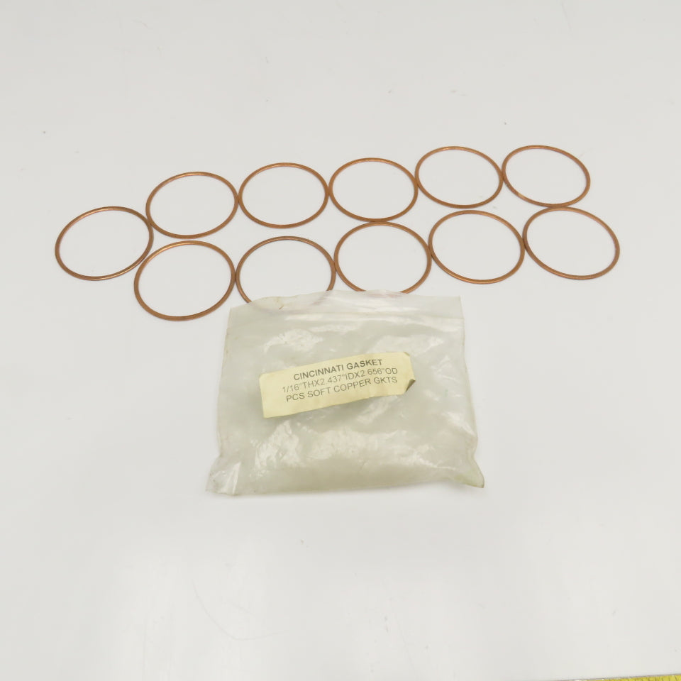 Cincinnati Gasket 1/16" x 2.437" x 2.656" OD Soft Copper Gasket Lot Of 11