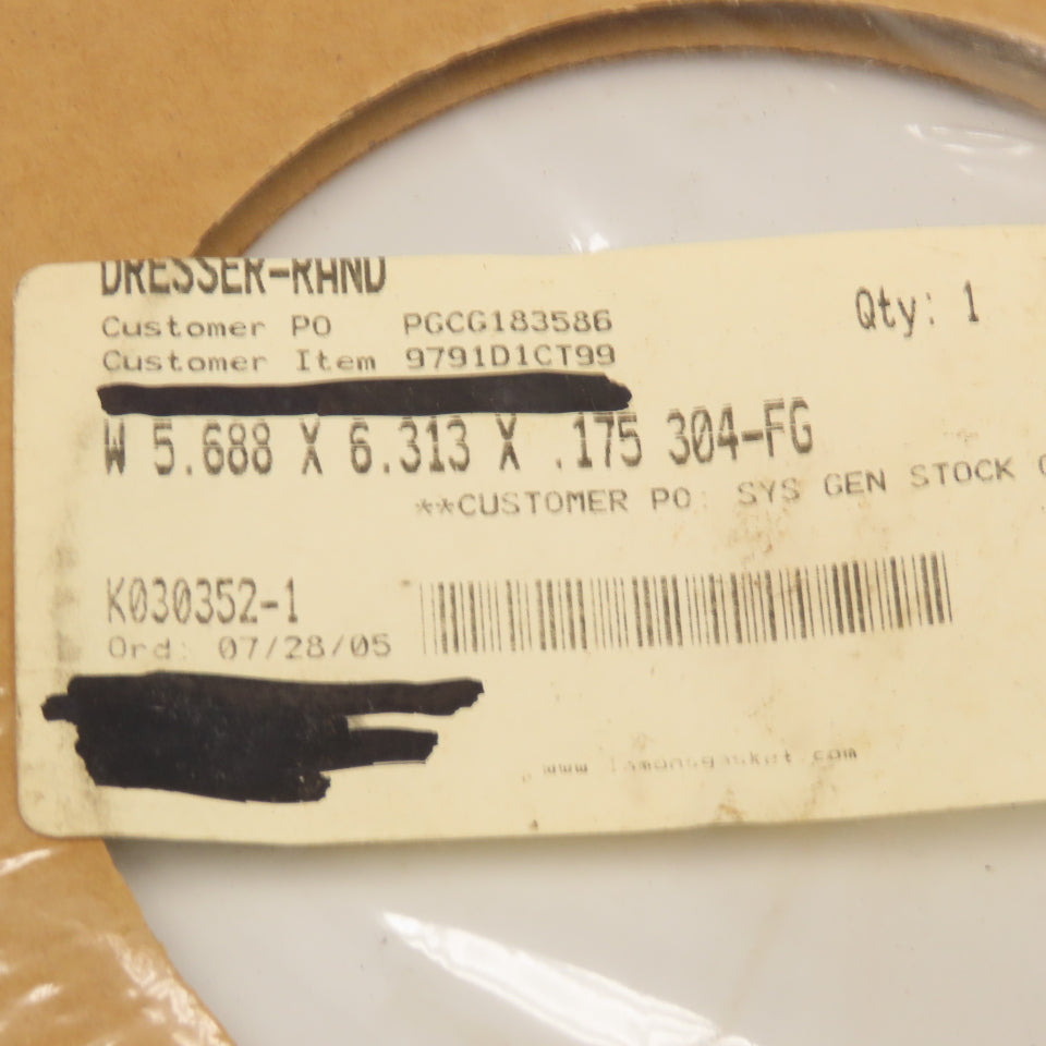 Dresser Rand 9791D1CT99 5.688 x 6.313 x .175 304-FG Head Gasket