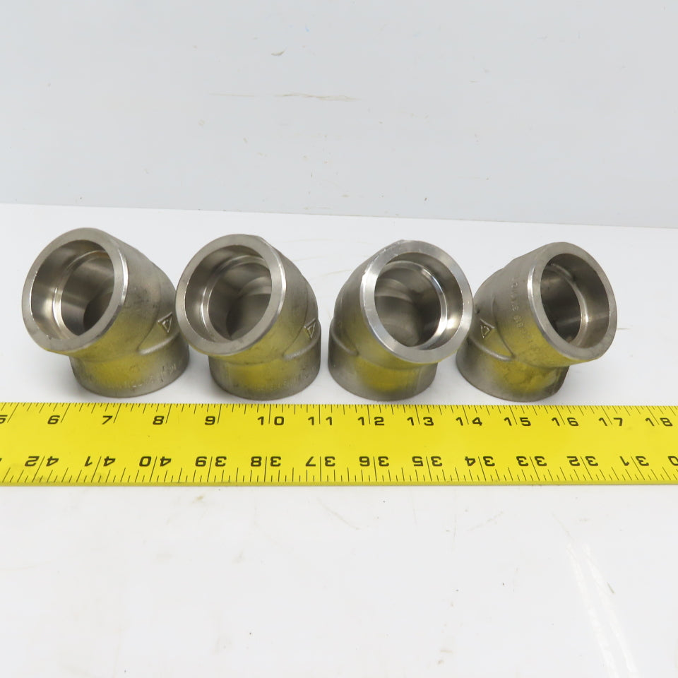 1-1/2" Socket Weld 45° Elbow 304 Stainless Steel Lot of 4