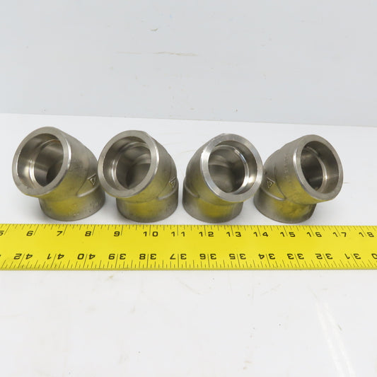 1-1/2" Socket Weld 45° Elbow 304 Stainless Steel Lot of 4