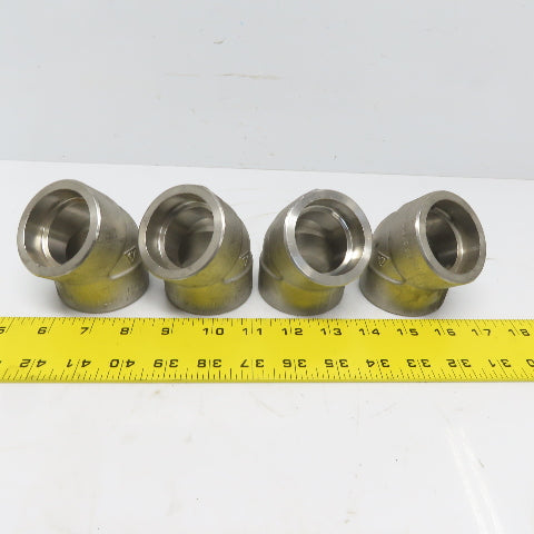 1-1/2" Socket Weld 45° Elbow 304 Stainless Steel Lot of 4