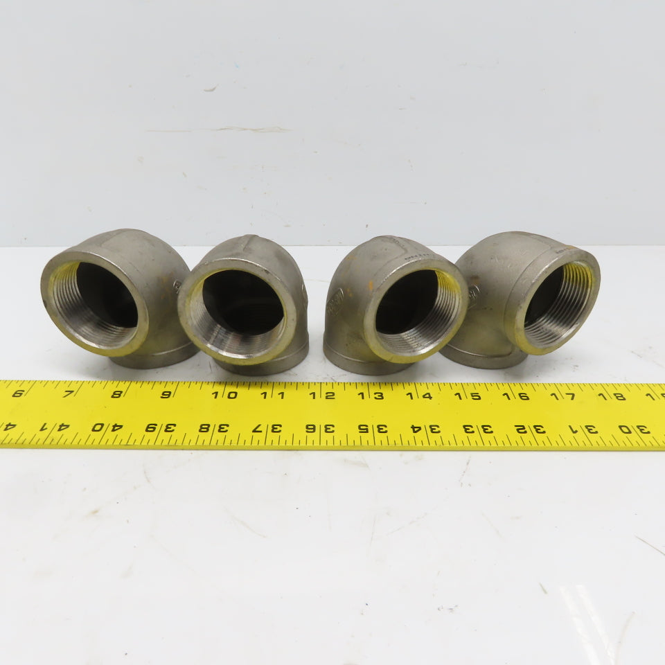 1-1/2" FNPT 90° Elbow 304 Stainless Steel Class 150 Lot of 4