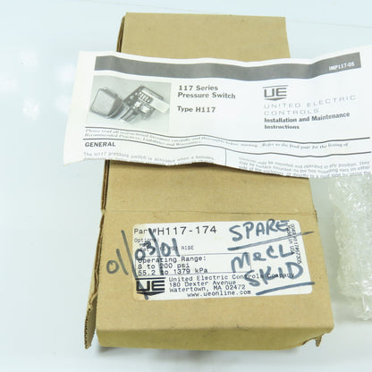 United Electric H117-174 117 Series Pressure Switch 8-200 PSI NEW