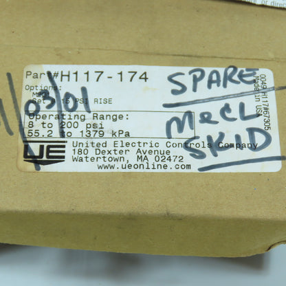 United Electric H117-174 117 Series Pressure Switch 8-200 PSI NEW