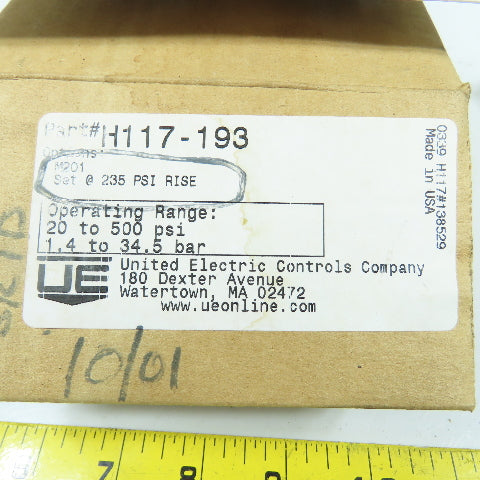United Electric H117-193 117 Series Pressure Switch 20-500PSI NEW