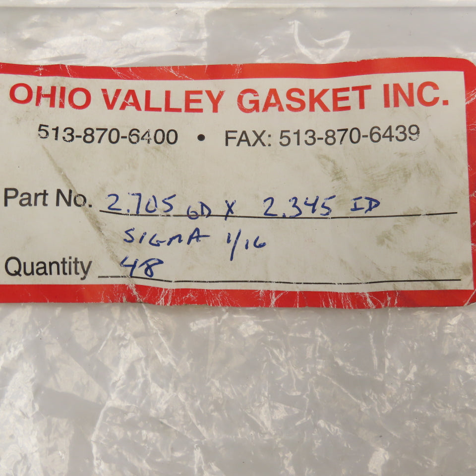 Ohio Valley 2.705 x 2.345 ID Gasket Sigma 1/16 Lot Of 48