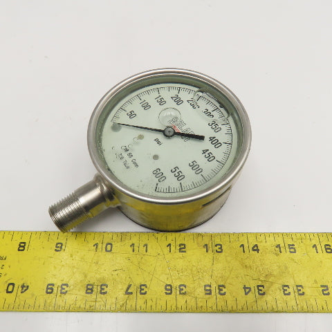 Solar Weston 1000-1400150 0-600PSI Stainless Steel Fluid Filled Pressure Gauge