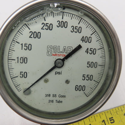 Solar Weston 1000-1400150 0-600PSI Stainless Steel Fluid Filled Pressure Gauge