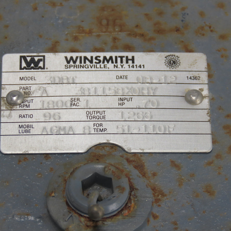 Winsmith 381158X0HY 3DBT 96:1 Ratio Gear Reducer 0.70Hp Input 18.75RPM Output