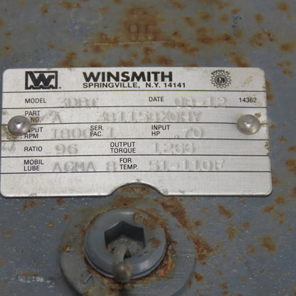 Winsmith 381158X0HY 3DBT 96:1 Ratio Gear Reducer 0.70Hp Input 18.75RPM Output