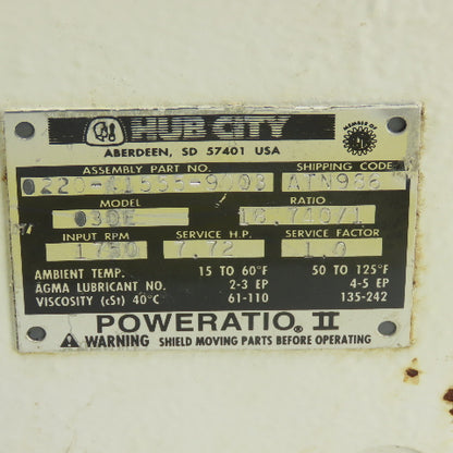 Hub City 220-41555-9003 Model 3DE 16.740:1 Ratio Inline Gear Reducer 7.72HP In