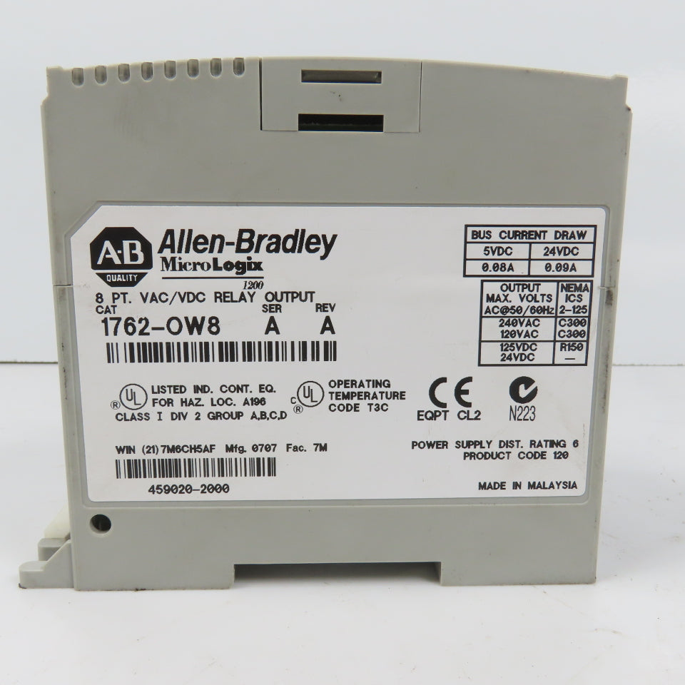Allen Bradley 1762-OW8 Ser A Rev A MicroLogix 8 PT. VAC/VDC Relay Output Module