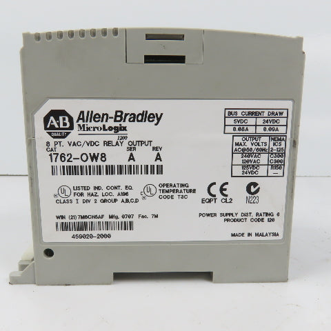 Allen Bradley 1762-OW8 Ser A Rev A MicroLogix 8 PT. VAC/VDC Relay Output Module