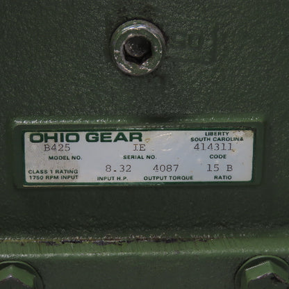 Ohio Gear B425 15:1 Ratio Gear Reducer 116.66RPM Output 8.32HP Input