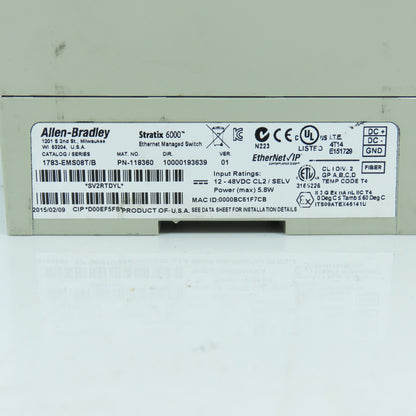Allen Bradley 1783-EMS08T Ser B Stratix 6000 Ethernet Managed Switch