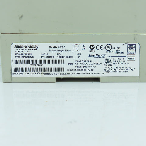 Allen Bradley 1783-EMS08T Ser B Stratix 6000 Ethernet Managed Switch