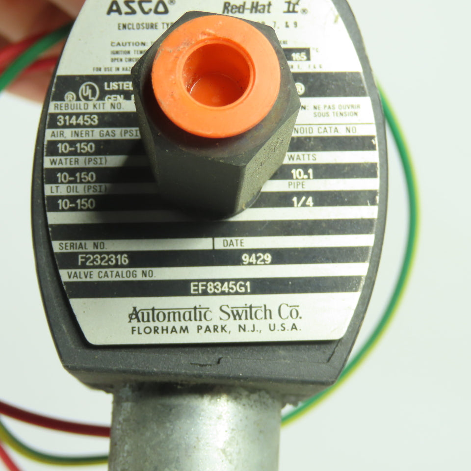 Asco EF8345G1 Red Hatt II Solenoid Valve 1/4" 120V Coil