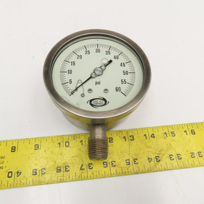 Solar Weston 0-60PSI 4" Stainless Steel Liquid Filled Pressure Gauge 1/2" NPT