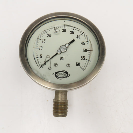 Solar Weston 0-60PSI 4" Stainless Steel Liquid Filled Pressure Gauge 1/2" NPT