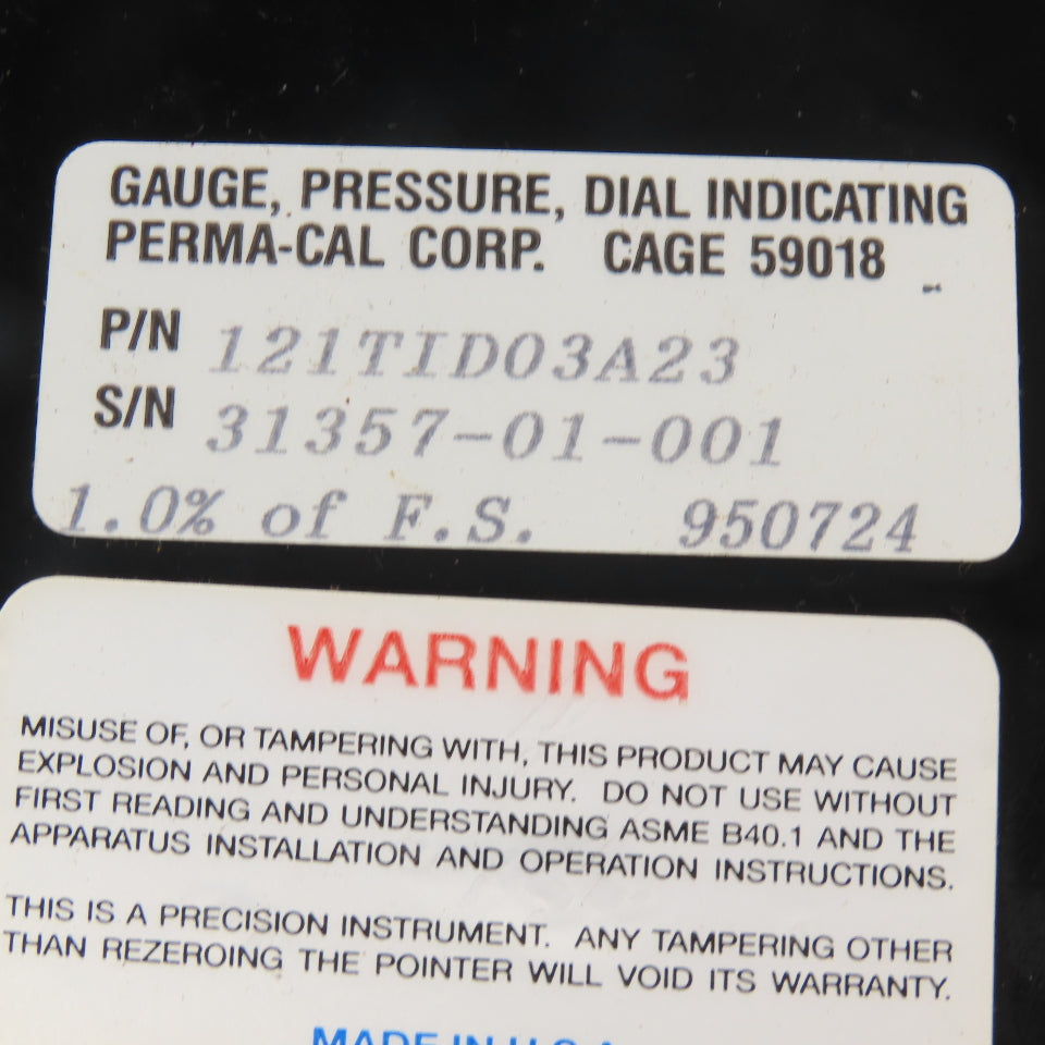 Perma Cal 121TID03A23 0-60 PSI Process Gauge 5" Dial 1/2" NPT Bottom Ported