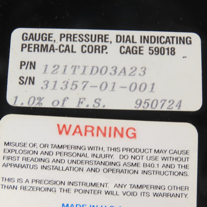 Perma Cal 121TID03A23 0-60 PSI Process Gauge 5" Dial 1/2" NPT Bottom Ported