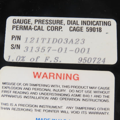 Perma Cal 121TID03A23 0-60 PSI Process Gauge 5" Dial 1/2" NPT Bottom Ported