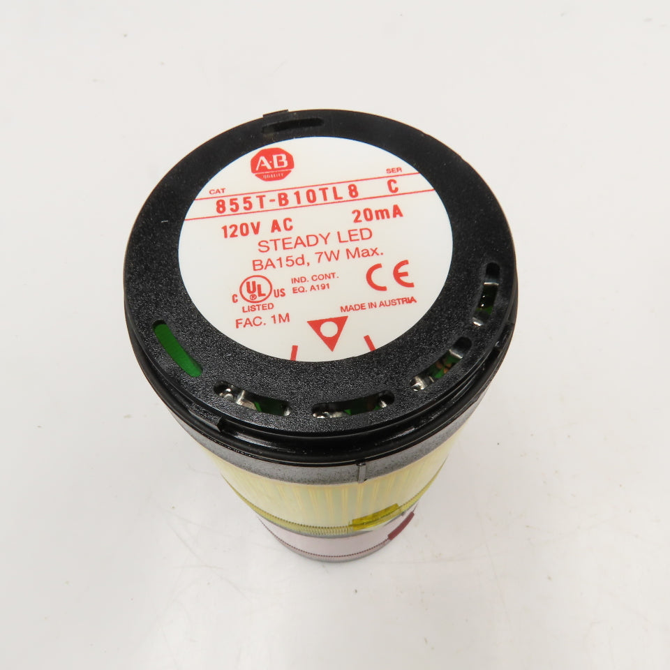 Allen Bradley 855TC 120V Steady LED Indicator Light Tower Red Yellow