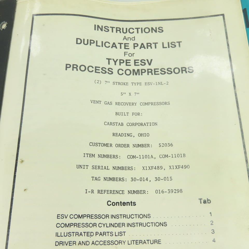 Ingersoll Rand ESV-1NL-2 Type ESV Gas Compressor Service Manual