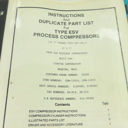 Ingersoll Rand ESV-1NL-2 Type ESV Gas Compressor Service Manual