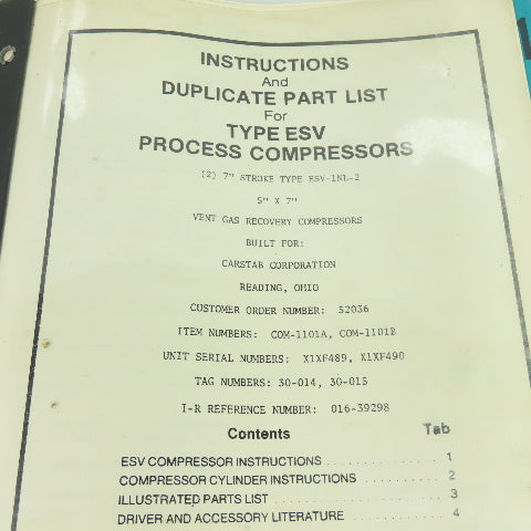 Ingersoll Rand ESV-1NL-2 Type ESV Gas Compressor Service Manual