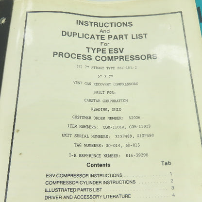 Ingersoll Rand ESV-1NL-2 Type ESV Gas Compressor Service Manual