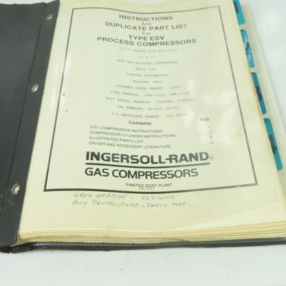 Ingersoll Rand ESV-1NL-2 Type ESV Gas Compressor Service Manual