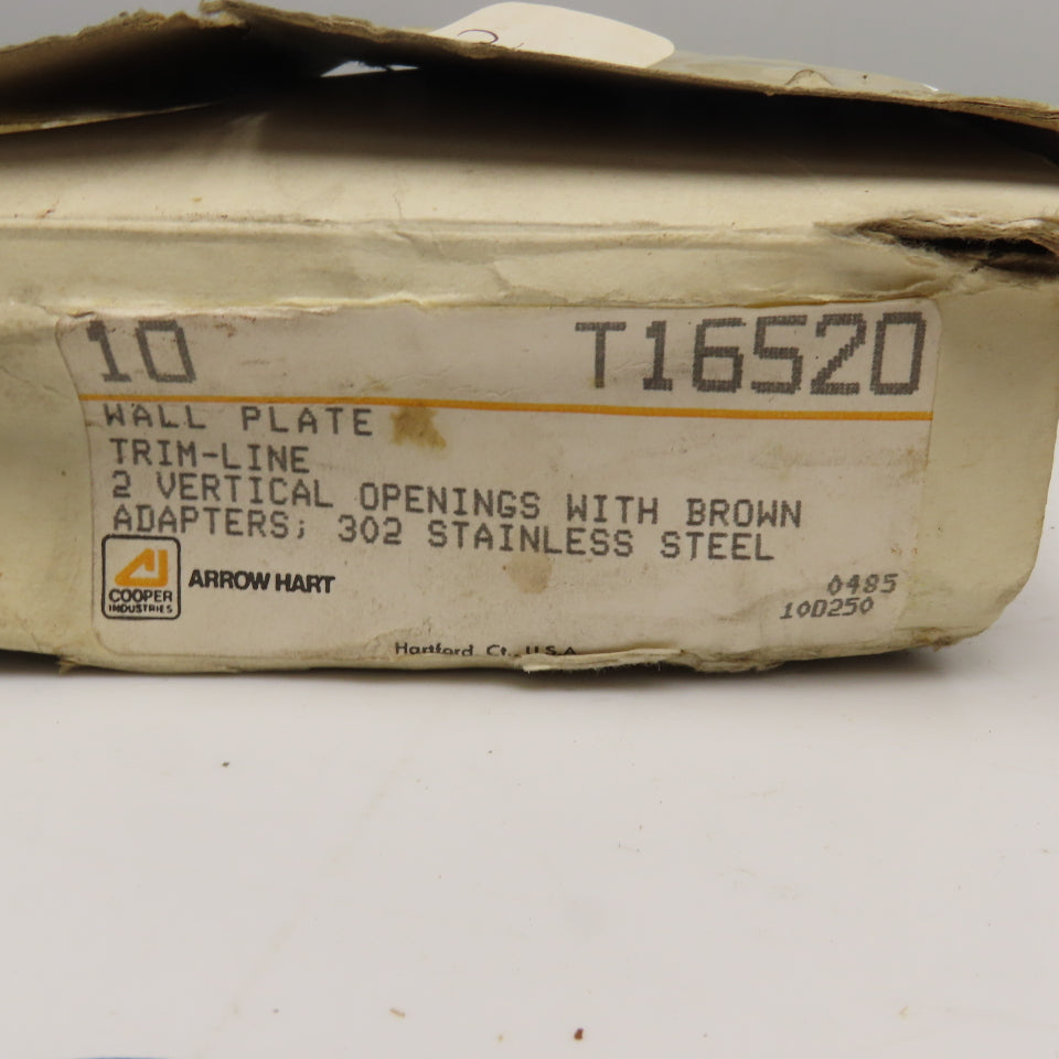 Arrow Hart T16520 2 Gang Vertical Stainless Steel Trim Line Wall Plate Lot Of 10