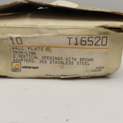 Arrow Hart T16520 2 Gang Vertical Stainless Steel Trim Line Wall Plate Lot Of 10