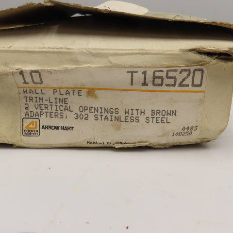 Arrow Hart T16520 2 Gang Vertical Stainless Steel Trim Line Wall Plate Lot Of 10