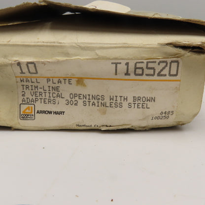 Arrow Hart T16520 2 Gang Vertical Stainless Steel Trim Line Wall Plate Lot Of 10