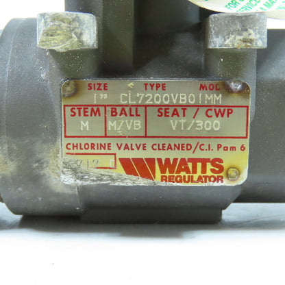 Watts Regulator CL7200VB01MN 1" Ball Valve M/VB Seat VT 300PSI