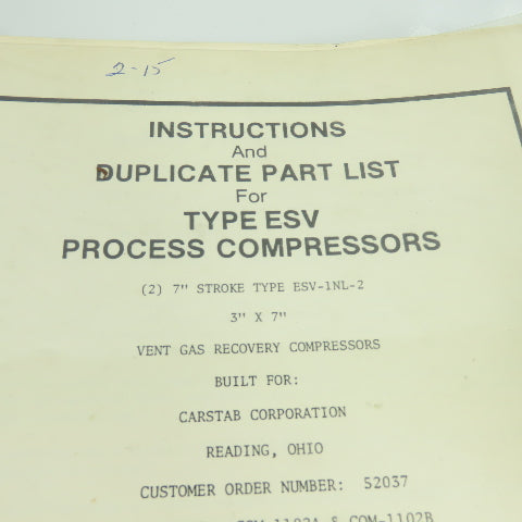 Ingersoll Rand ESV-1NL-2 Type ESV Gas Compressor Service Manual