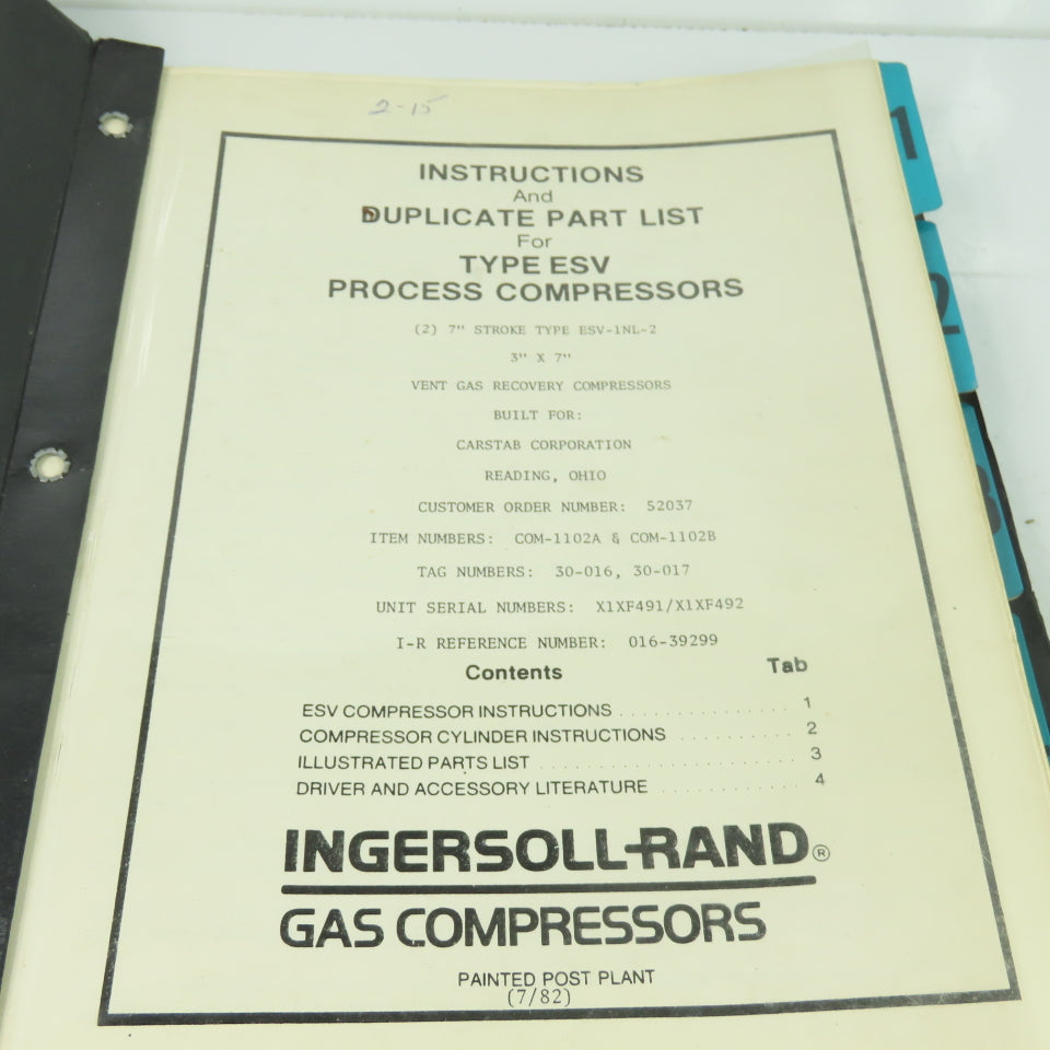 Ingersoll Rand ESV-1NL-2 Type ESV Gas Compressor Service Manual