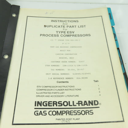 Ingersoll Rand ESV-1NL-2 Type ESV Gas Compressor Service Manual