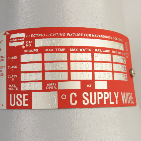 Crouse Hinds EVA215 Hazardous Location Incandescent Lens Light 250V 300W NEW