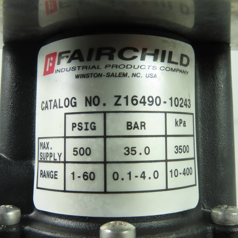 Fairchild Z16490-10243 Compressed Air Regulator 500PSI Max In 1-60PSIG Out